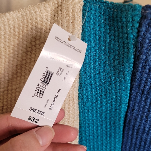 MixIt Multicolor Jute & Cotton Large Tote Bag Blue and Cream Tote Bag - Picture 13 of 15